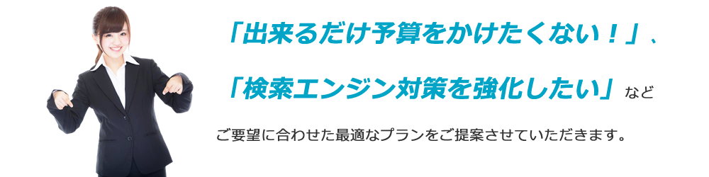 「できるだけ安く済ませたい「検索エンジン対策を強化したい」等、ご要望に合わせた最適なプランをご提案させていただきます。